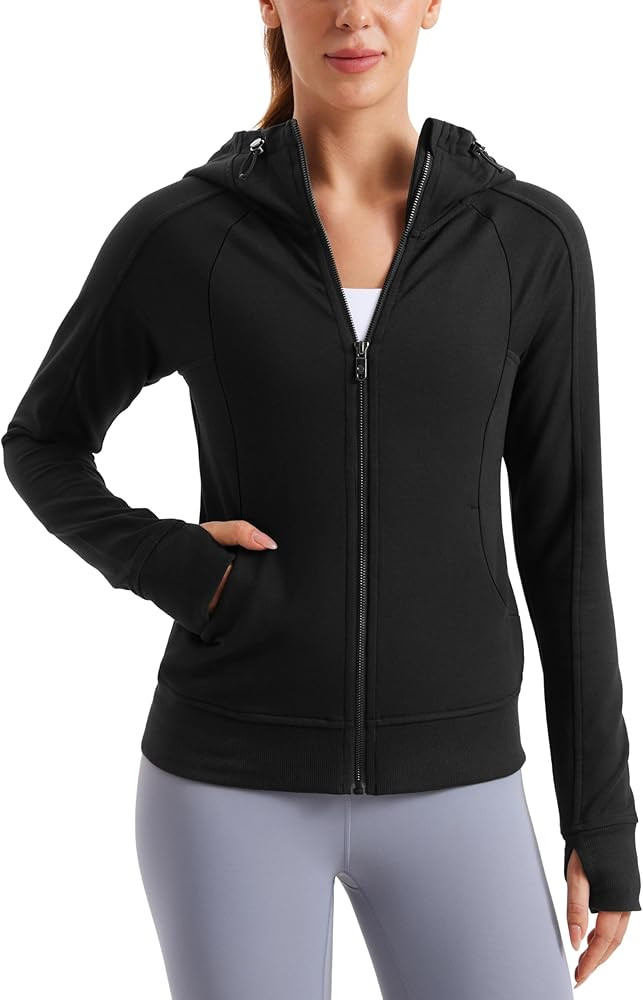 CRZ YOGA Womens Fleece Full Zip Hoodie Jackets Workout Hooded Zipper Sweatshirts Basic Casual Jac... | Amazon (US)