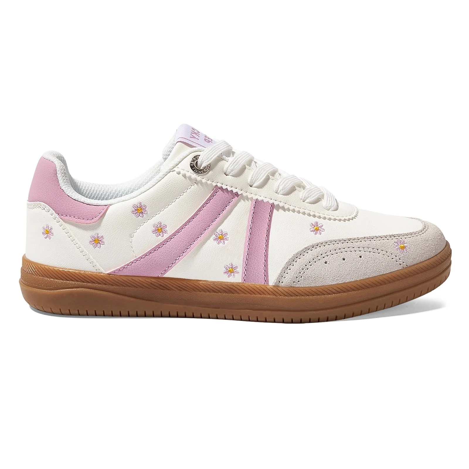 LUCKY STEP Fashion Floral Embroidery Retro Sneakers Casual Walking Shoes,White/Pink,Womens | Walmart (US)