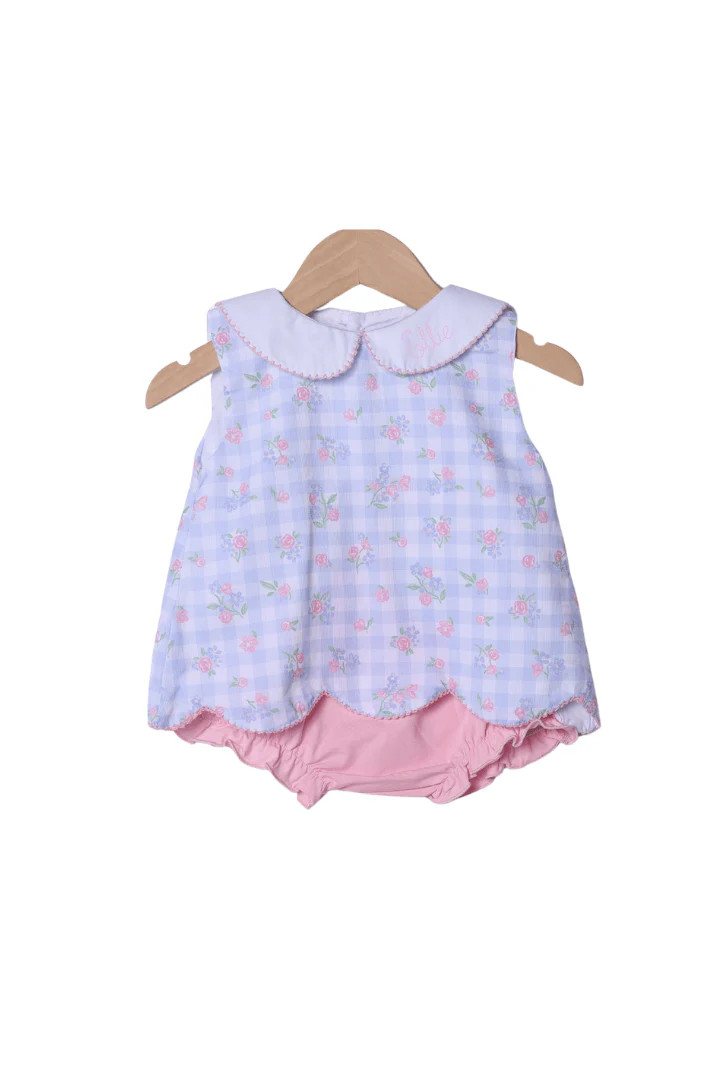 Blue Gingham Floral Sun Set | The Smocked Flamingo