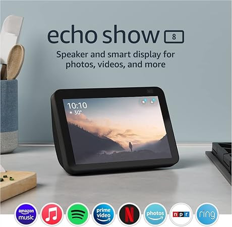 Echo Show 8 (2nd Gen, 2021 release) | HD smart display with Alexa and 13 MP camera | Charcoal | Amazon (US)