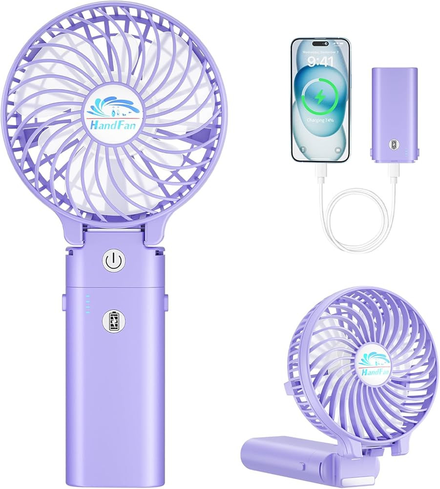 HandFan 5200mAh Handheld Fan Rechargeable, 20H Runtime Hand Fan, 3 Speeds Strong Airflow, Persona... | Amazon (US)