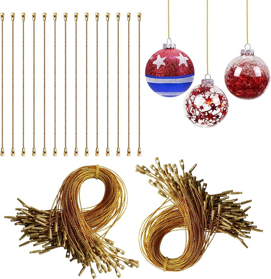 200Pcs Gold Ornament Hooks Ornament Hangers Ribbon Ornament String with Snaps Precut String Hange... | Amazon (US)