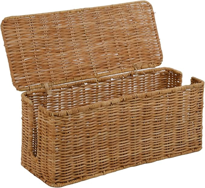 PEMAR Natural Rattan Wicker Cable Management Box, Cable Organizer, 2 Open Slots, Under Desk Cord ... | Amazon (US)