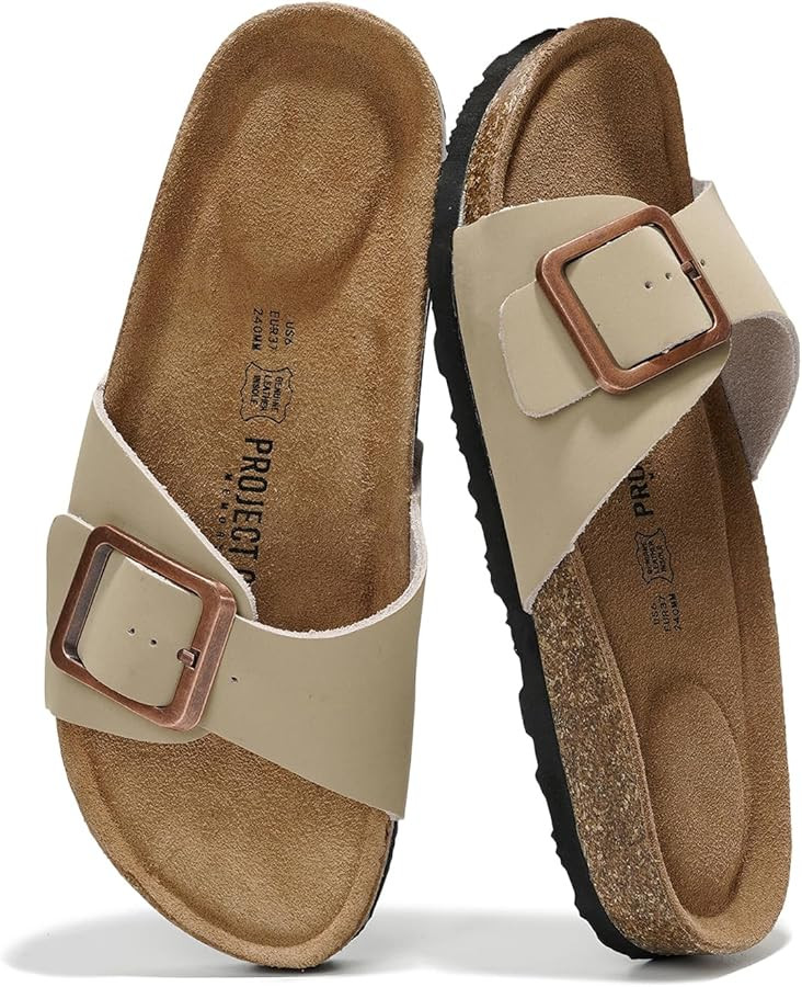 100% Genuine Leather Sandals Women Dressy Summer Beach Essentials - Flip Flops & Slides for Women... | Amazon (US)