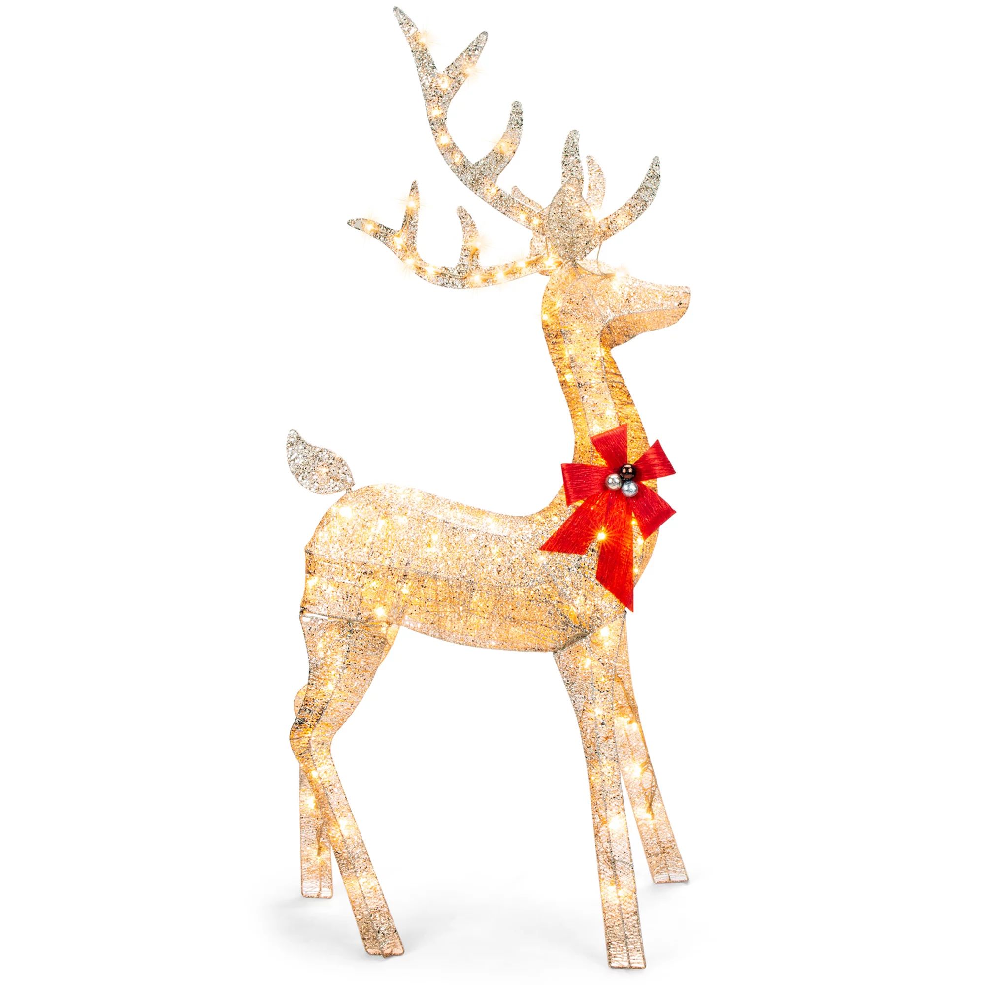 Best Choice Products 5ft Pre-Lit Reindeer Yard Christmas Decoration, Gold Holiday Deer w/ 150 Lig... | Walmart (US)