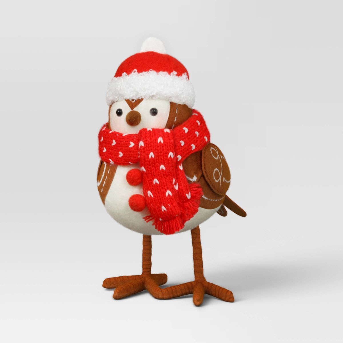 6.5" Featherly Friends Fabric Bird Christmas Figurine Wearing Red Scarf - Wondershop™ Brown | Target