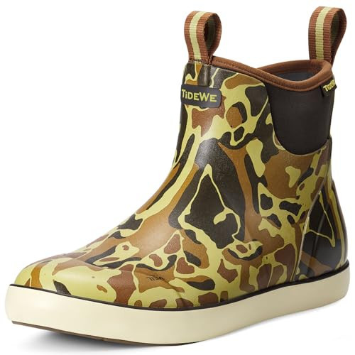 TIDEWE Deck Boots with Breathable Lining, Waterproof Fishing Deck Boots, Anti-slip Neoprene Rubber Ankle Boots for Boating (Old School Duck Size 10) | Amazon (US)