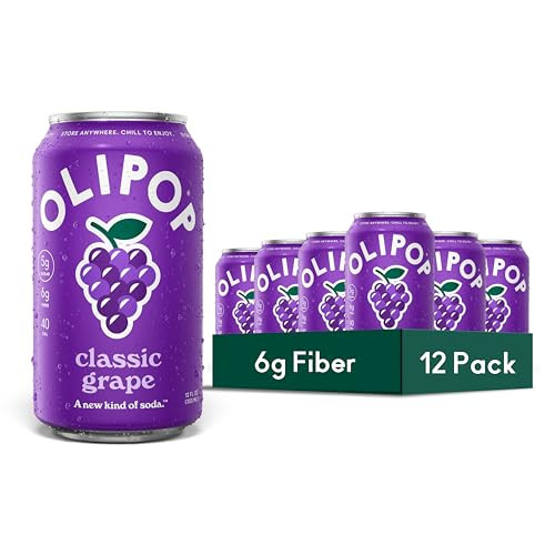 OLIPOP Prebiotic Soda Pop, Classic Grape, Pantry Pack Packed with Prebiotics, Fiber, and Botanicals, Gluten Free, GMO Free, 12oz (12-Cans) (Packaging May Vary | Amazon (US)
