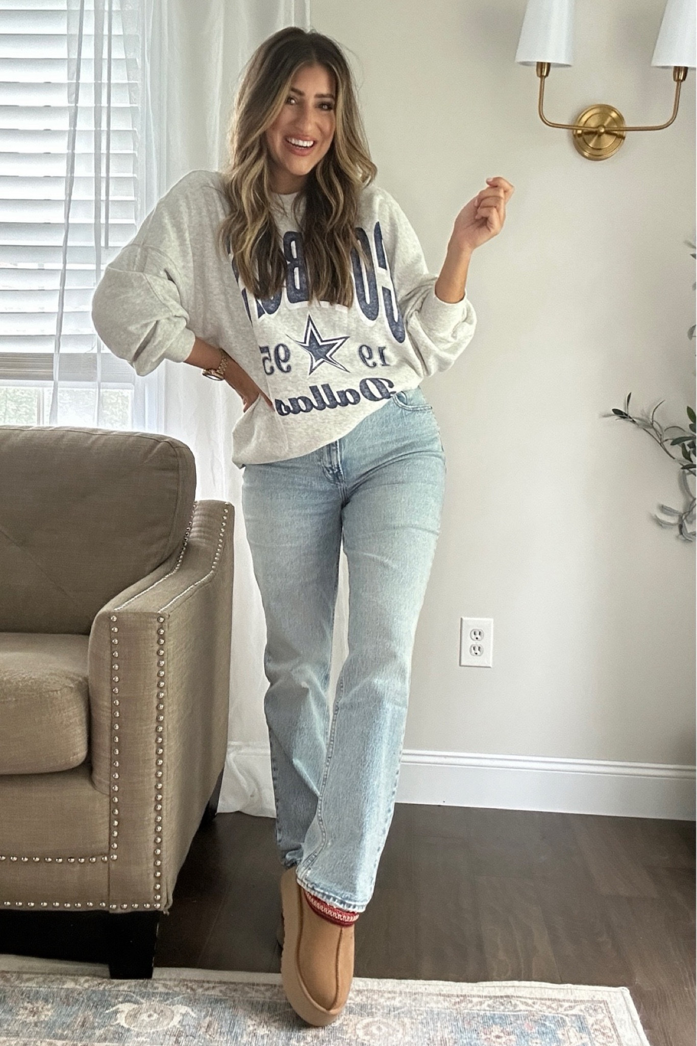 Abercrombie nfl sweatshirt + 90s straight leg jeans on SALE! Wearing a small in top and TTS in jeans.

#LTKstyletip #LTKsalealert #LTKSeasonal