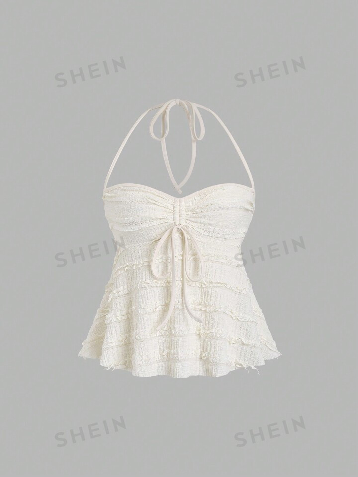SHEIN MOD Solid Color Drawstring Halter Backless Sexy Summer Tank Top4.84(46) | SHEIN