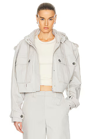 GRLFRND Cropped Utility Jacket in Stone Grey | FWRD | FWRD 
