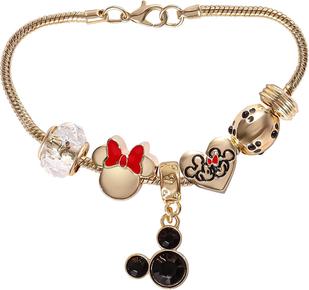 SALLY ROSE Charm Bracelets for Women, 7" Charm Bracelet with 6 Charms Featuring Stitch, Mickey an... | Amazon (US)
