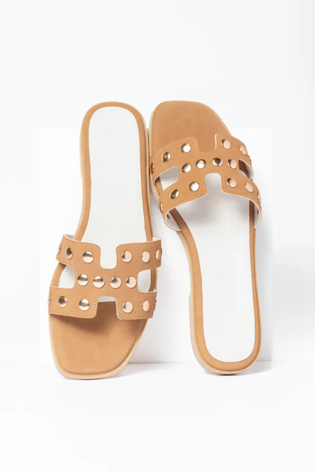Hallie Camel Studded H Sandals SALE | Pink Lily