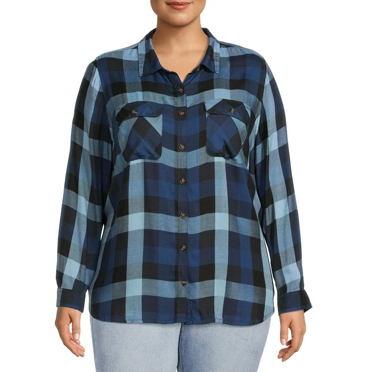Terra & Sky Women's Plus Size Button-Up Shirt with Long Sleeves - Walmart.com | Walmart (US)
