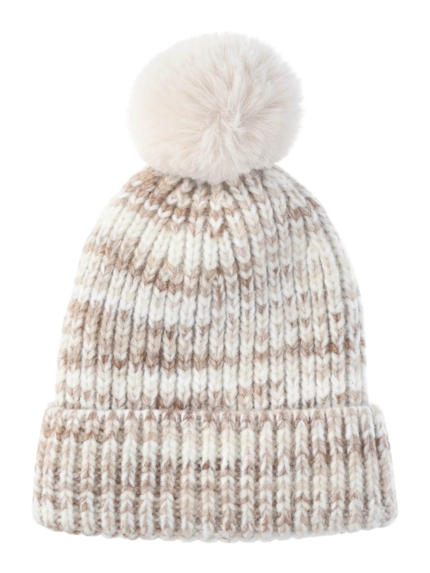 Time and Tru Women's Space Dye Pom Winter Beanie, White Combo | Walmart (US)