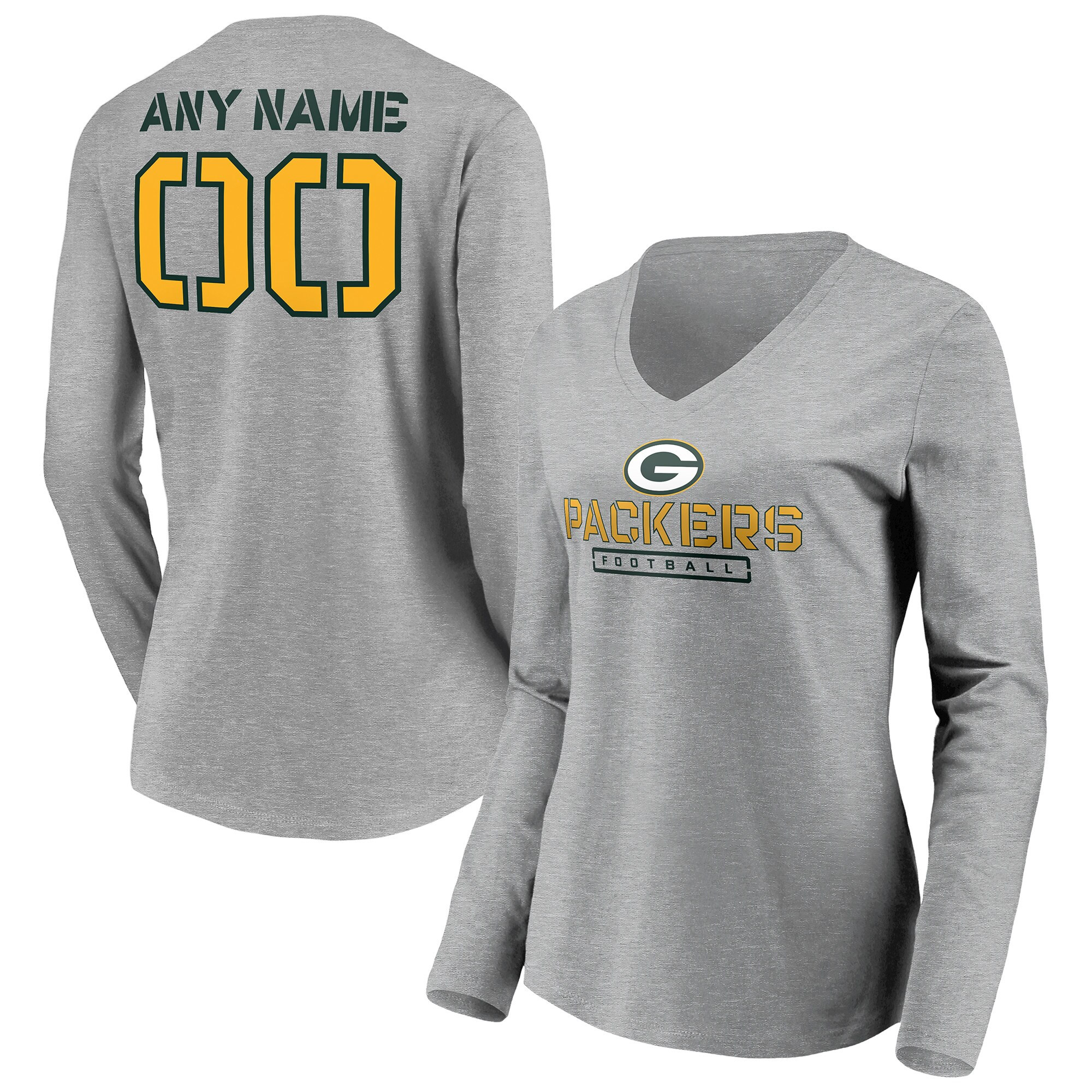 Women's Green Bay Packers Fanatics Branded Gray Personalized Name & Number Evanston Stencil Long ... | NFL Shop