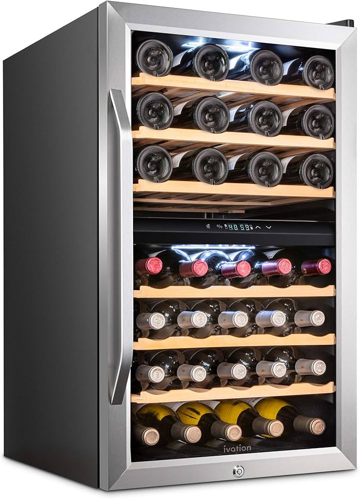 Ivation 43 Bottle Dual Zone Wine Cooler Refrigerator w/Lock | Large Freestanding Wine Cellar For ... | Amazon (US)