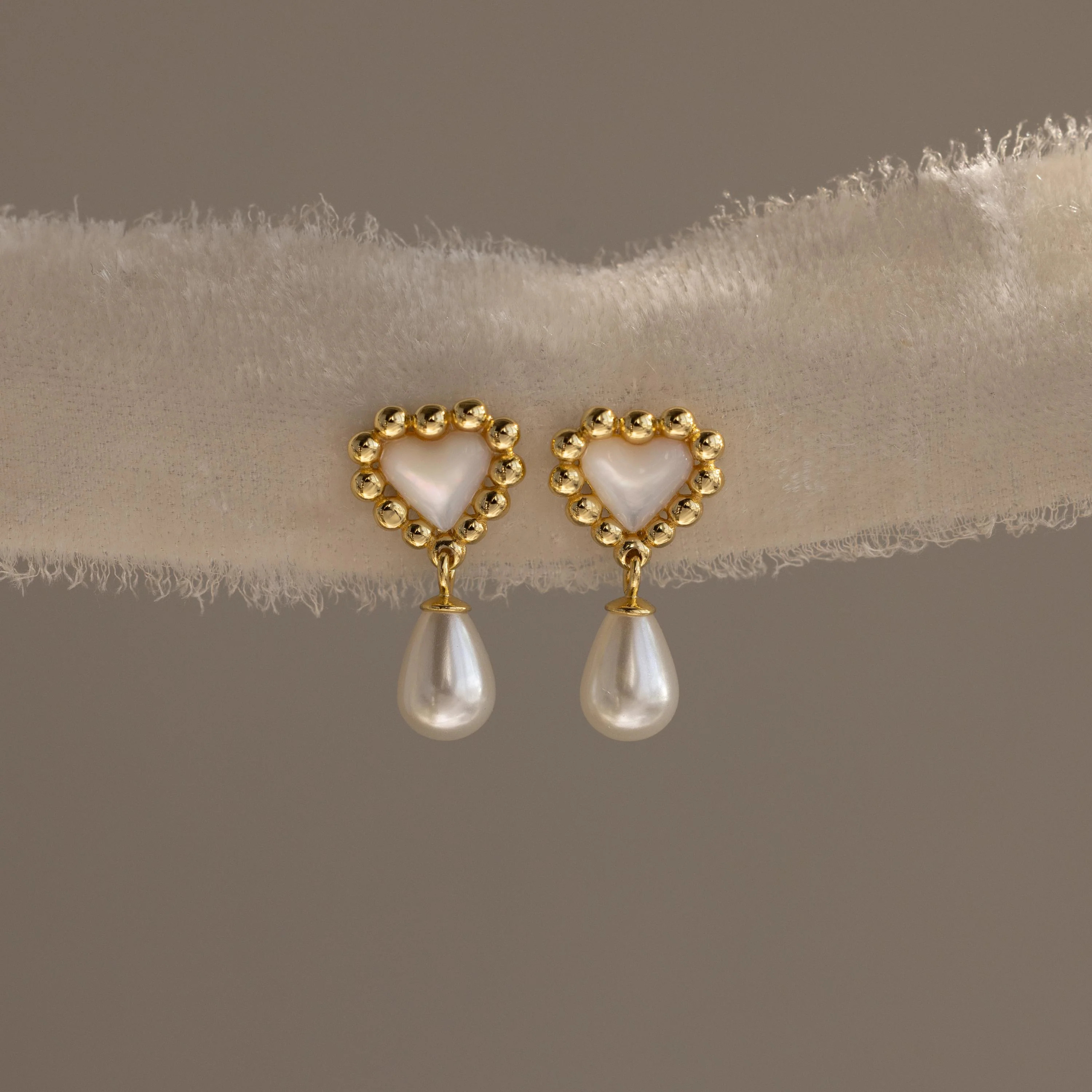 Pearl Heart Beaded Drop Stud Earrings in 18K Gold | Caitlyn Minimalist | Caitlyn Minimalist