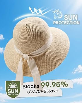 FURTALK Womens Beach Sun Straw Hat Wide Brim UV Protection Travel Hat | Amazon (US)