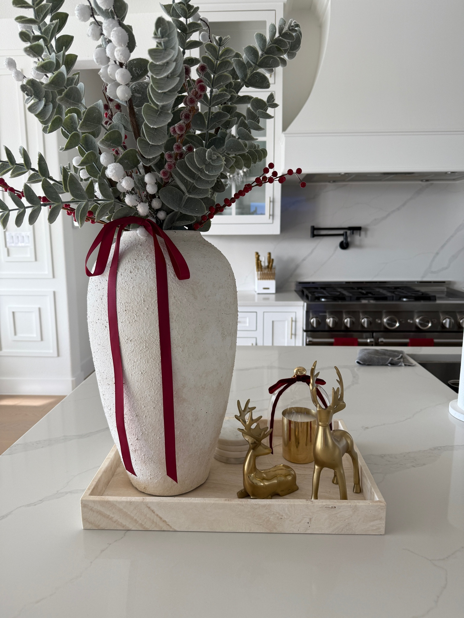 Statement making vase and travertine tray 