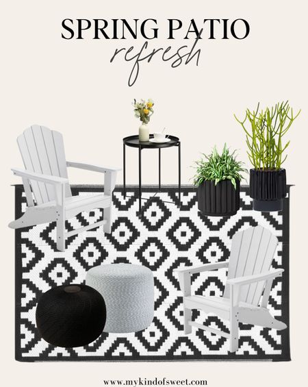 Spring patio refresh // everyone needs a good Adirondack chair for lounging in the sun this spring! Pair with the cutest black and white outdoor rug.

#LTKSeasonal #LTKhome #LTKstyletip