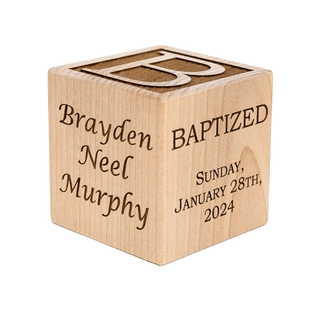 Personalized Baby Baptism, Dedication, or Christening Wooden Block, Made in USA, Natural, Pink, B... | Etsy (US)