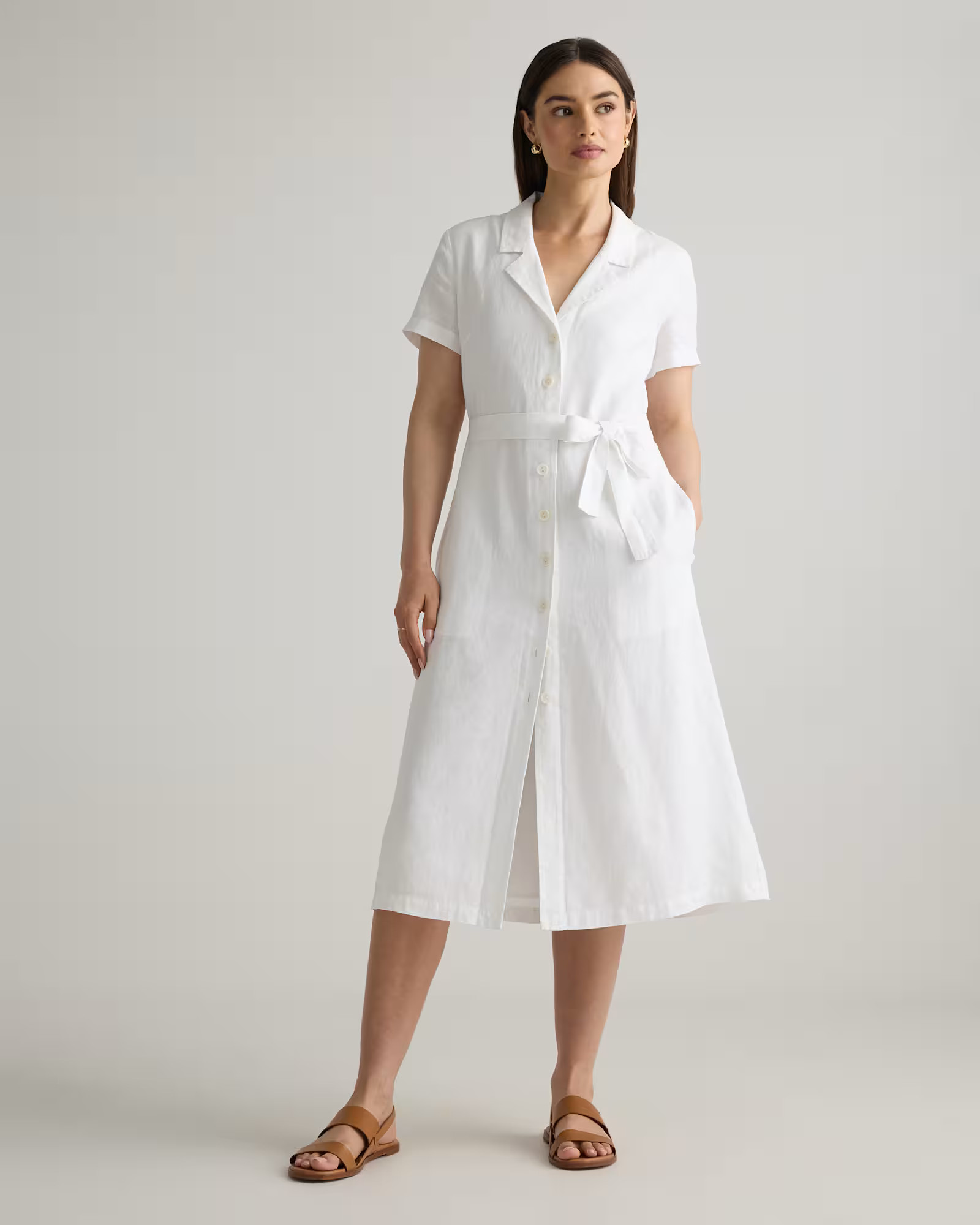 100% European Linen Button Front Dress in White | Quince