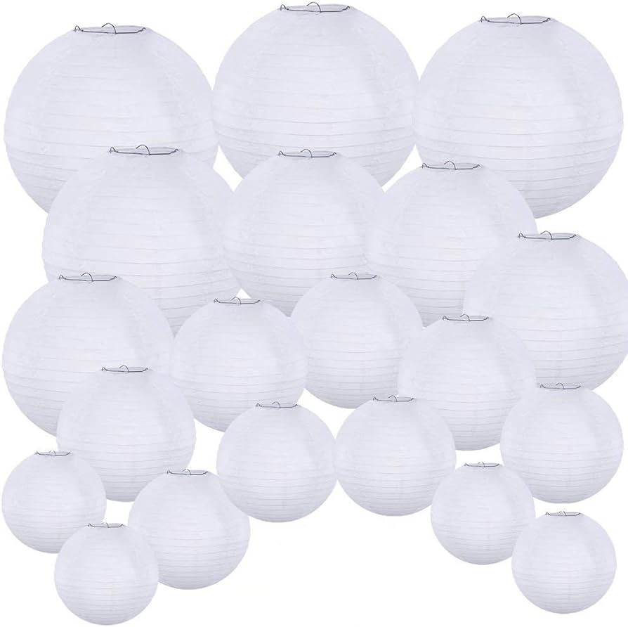 Supla 20 Pack Chinese White Paper Lantern Round 4\u201d 6\u201d 8\u201d 10\u201d 12\u201d White H... | Amazon (US)