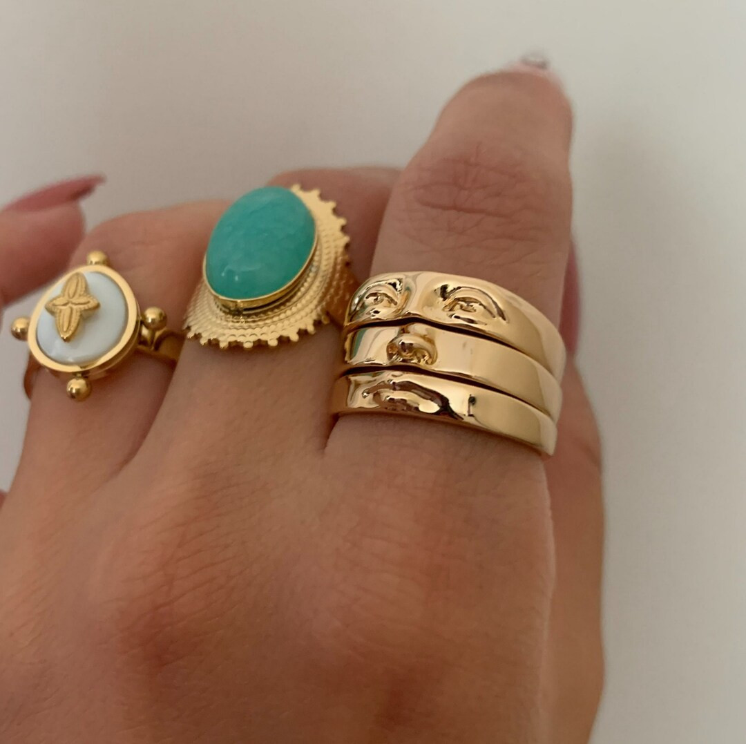 Vintage Gold Ring 3pcs Vintage Human Face Ring, Gold Plated and Silver, Vintage Jewelry, Minimali... | Etsy (US)
