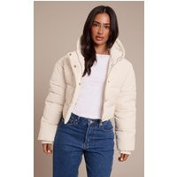 Petite Cream Cropped Drawstring Puffer Jacket | PrettyLittleThing US