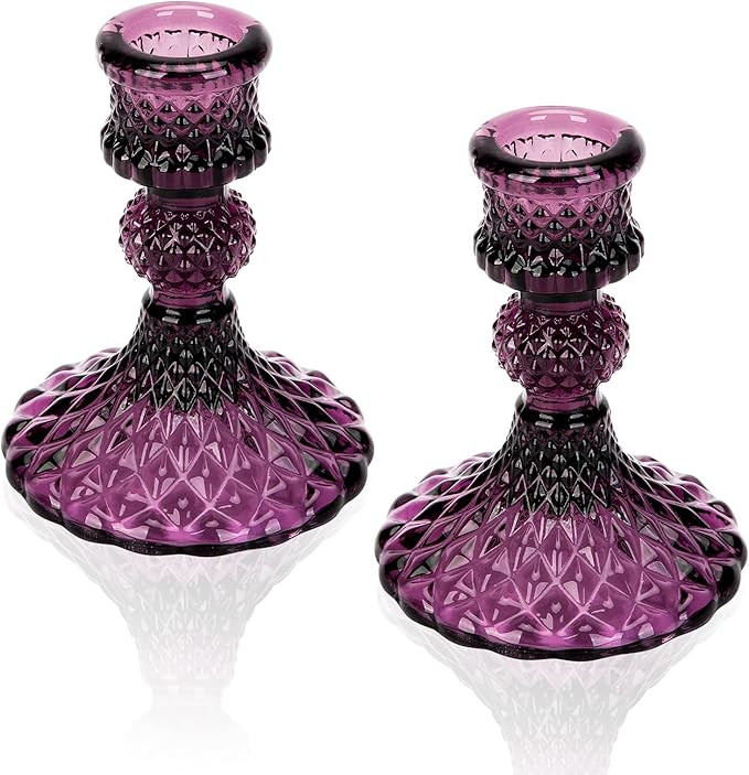 Glass Candle Holder, 2PCS Decorative Candle Sticks Pillar Candle Stand for Formal Events Wedding ... | Amazon (US)