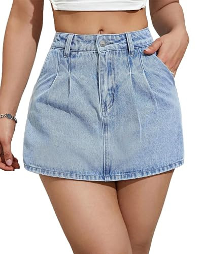 Flvsun Women's Denim Skirt High Waist Casual Denim Skort Women Mini Jean Skirt Shorts Fold Pleated Design Light Blue L. | Amazon (US)