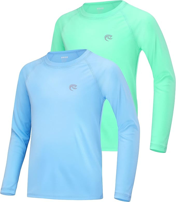 Boys UPF 50+ Swim Shirt Long Sleeve, 1 or 2 Pack UV Sun Protection Rash Guard, Youth Kids SPF Wat... | Amazon (US)