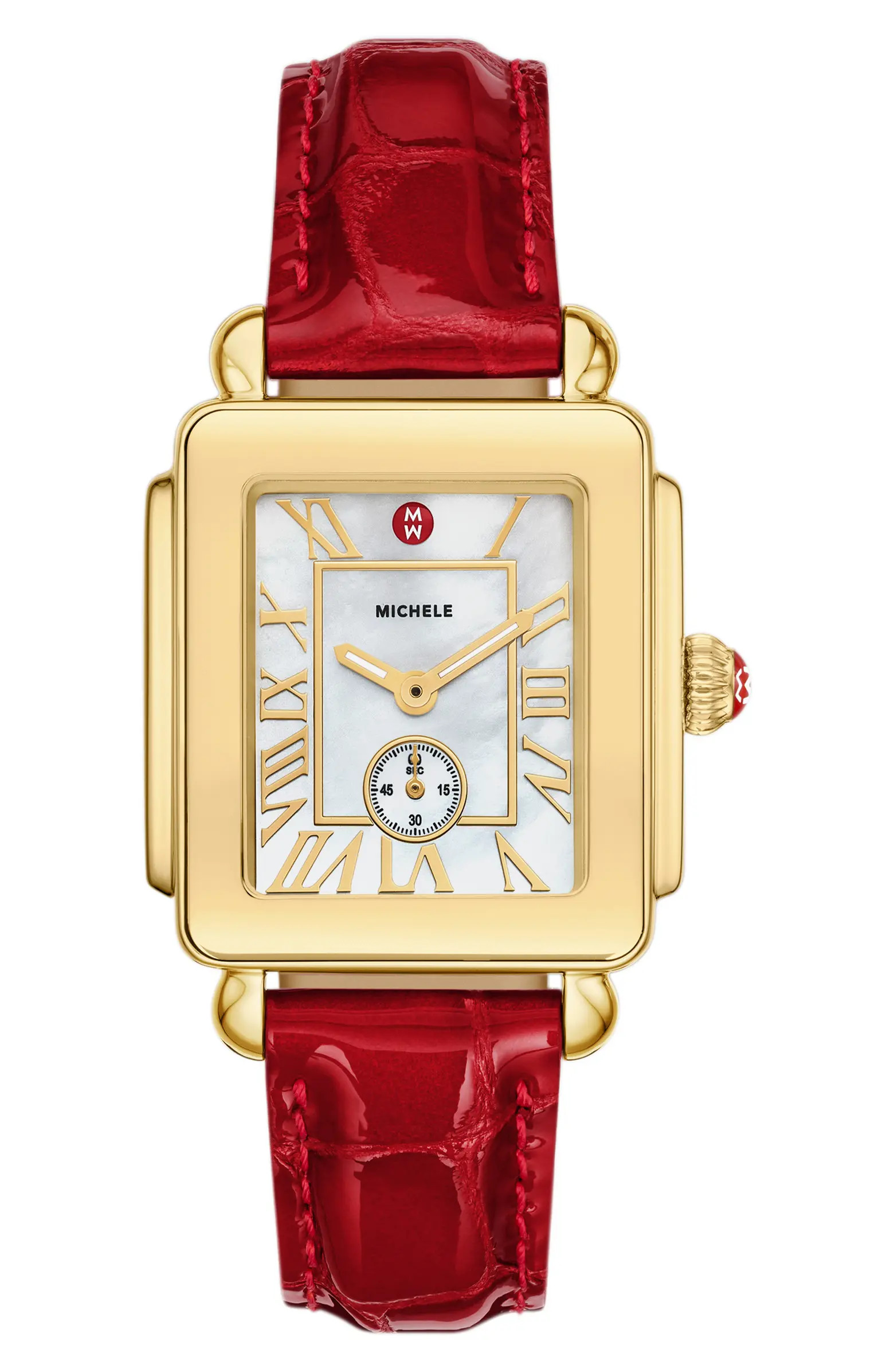MICHELE Deco Sport Mid Leather Strap Watch, 29mm x 31mm | Nordstrom | Nordstrom