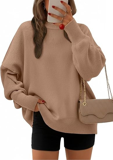 EFAN Women's Oversized Sweaters 2025 Fall Crewneck Batwing Sleeve Pullover Sweaters | Amazon (US)