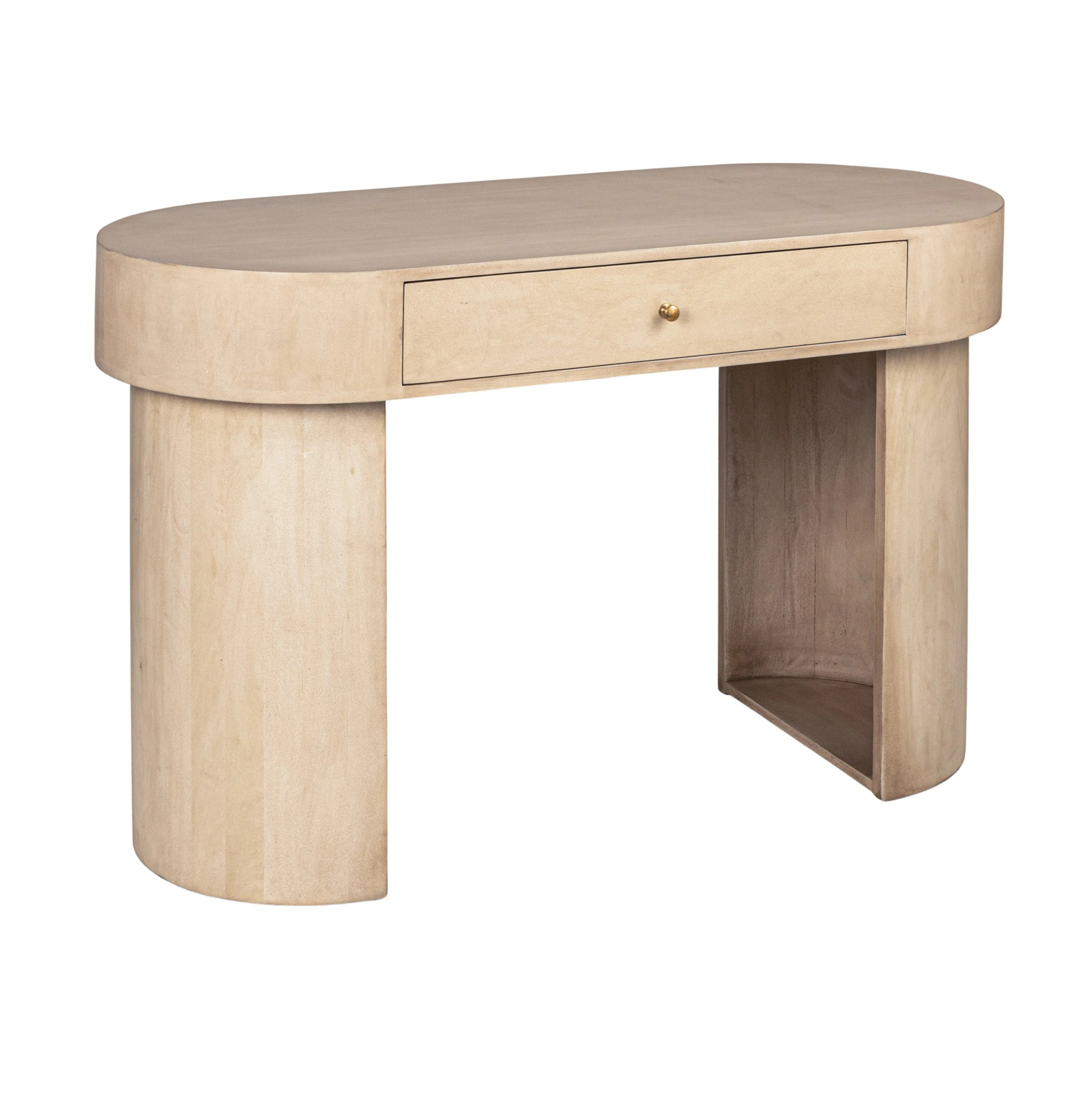 Whitewashed Oval Mango Wood Desk with Drawer | Wayfair North America