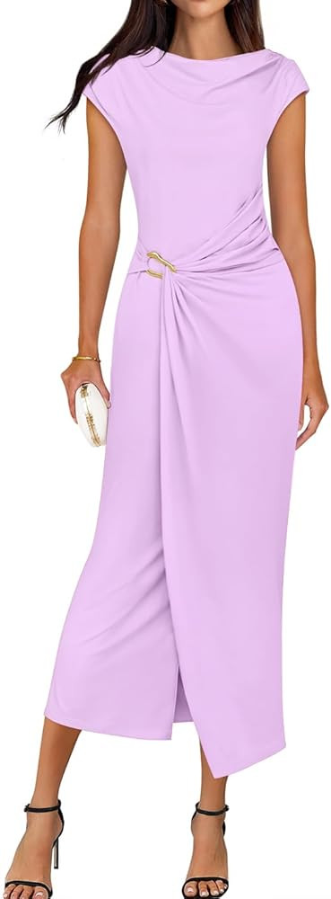 ZESICA Women's 2026 Summer Mock Neck Casual Bodycon Dress Cap Sleeve Elegant Cocktail Party Long ... | Amazon (US)