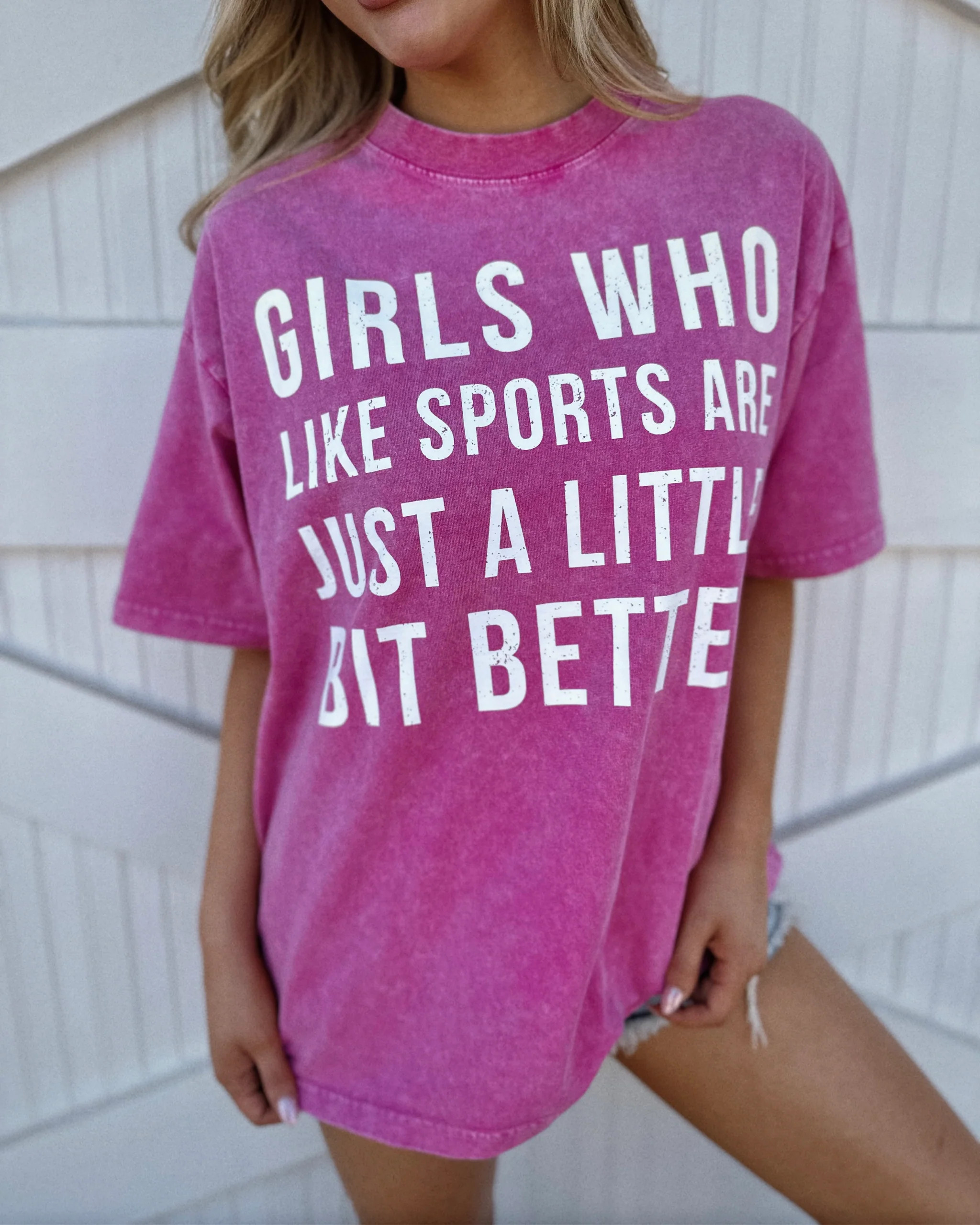 Mineral-Wash “Girls Who Like Sports Are Just A Little Bit Better” Pink Tee (Pre-Order Ships 9... | Live Love Gameday®