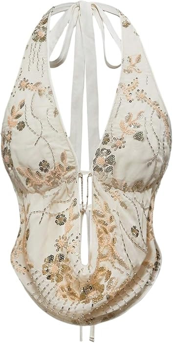 Verdusa Women's Cheetah Print Sequin Halter Top Y2K Going Out Crop Tops | Amazon (US)