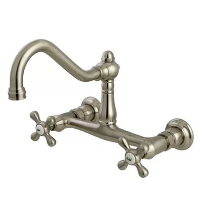 Vintage Double Handle Wall Mounted Vessel Sink Faucet Kingston Brass Finish: Brushed Nickel | Wayfair North America