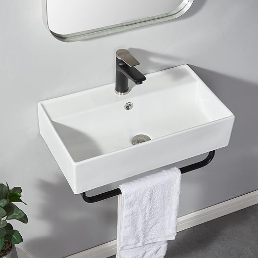 SHACO Wall Mounted Bathroom Sink with Towel Rack, 21" X 12" Modern Wall Mount Sink, Sinks for Sma... | Amazon (US)