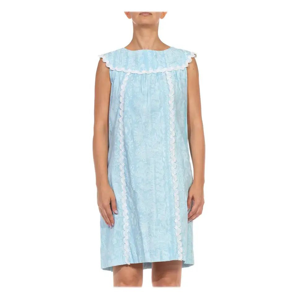 1960S LILLY PULITZER Blue & White Floral Organic Cotton Lace Sleveless Dress | 1stDibs