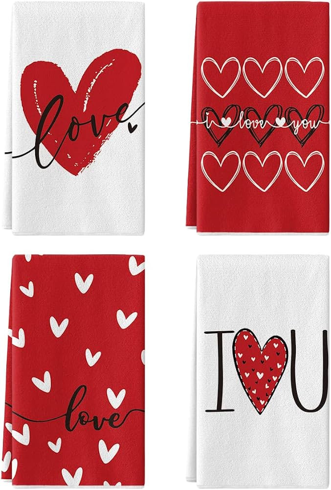 Artoid Mode I Love You Love Heart Polka Dot Valentine's Day Dish Towels Kitchen Towels , 18x26 In... | Amazon (US)