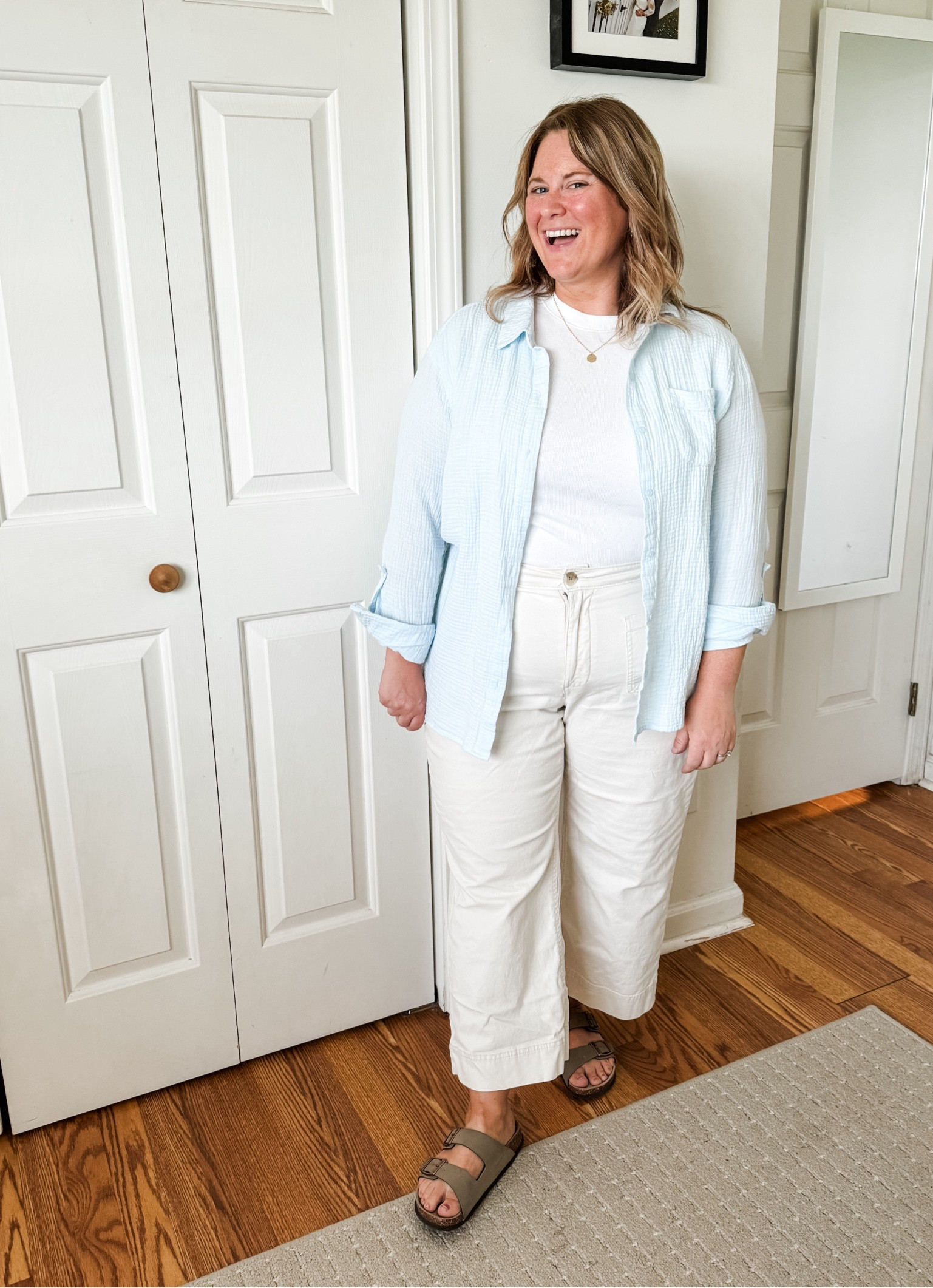 Teacher outfit idea! Wide leg pants, slim fit tee, & a button down.  

#LTKMidsize #LTKWorkwear #LTKBacktoSchool