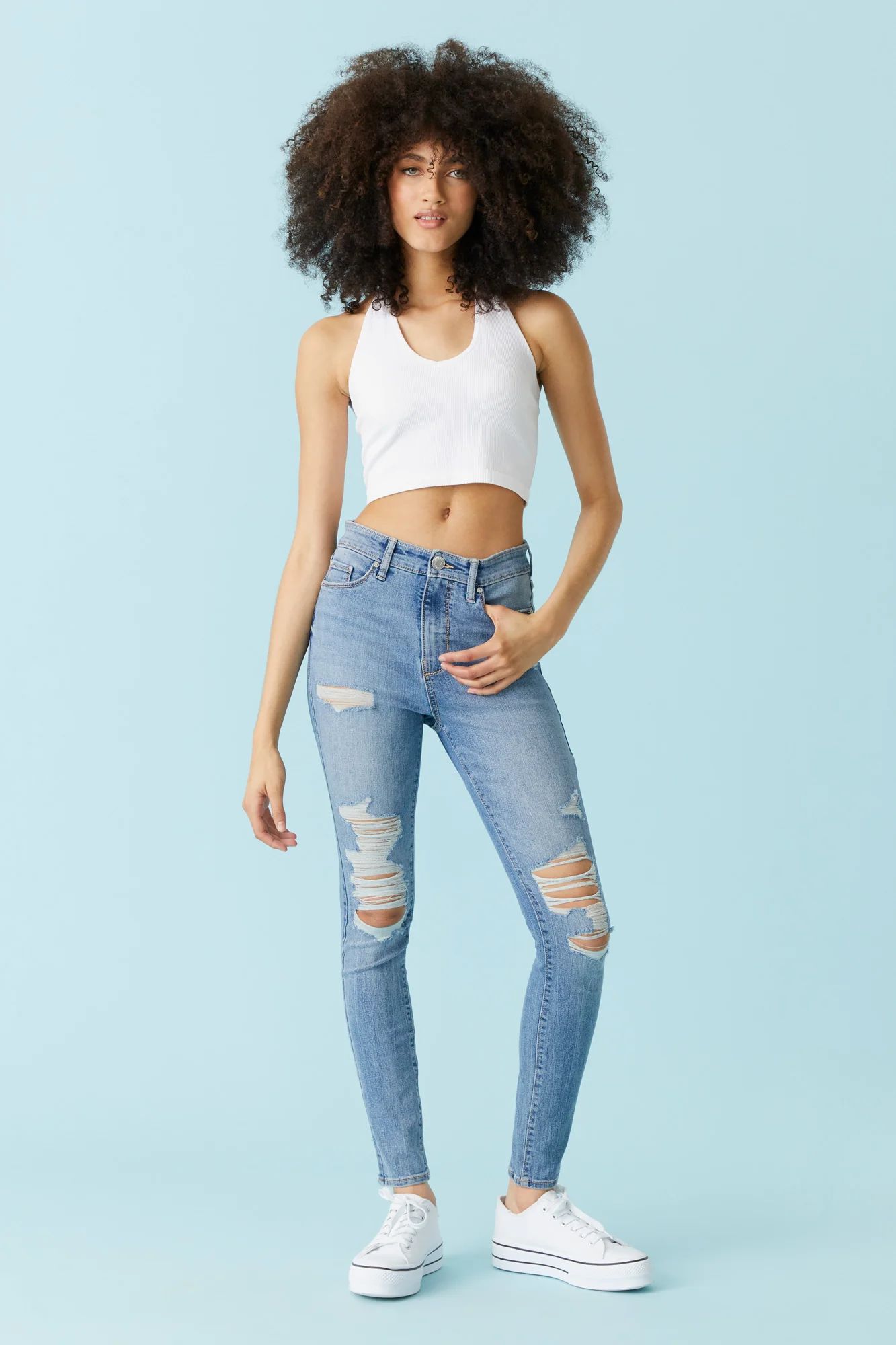 Refuge High-Rise Distressed Medium Wash Skinny Jean | Urban Planet