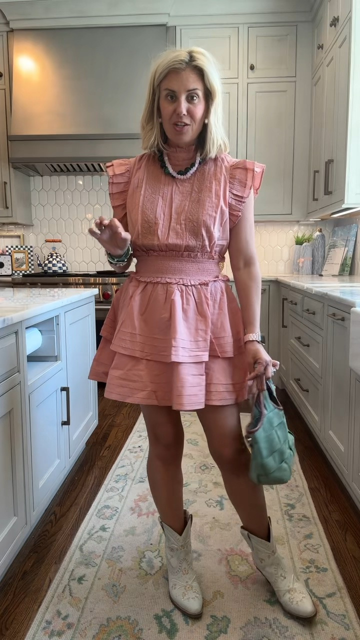 Dress obsessed!! Love the cinched waist and tiered skirt. Super flattering too! I’m in small dress & 8 booties tts. 

Codes:
Cleobella - CBMIX15
Allie + Bess - Catherine20

#LTKSeasonal #LTKOver40 #LTKPetite