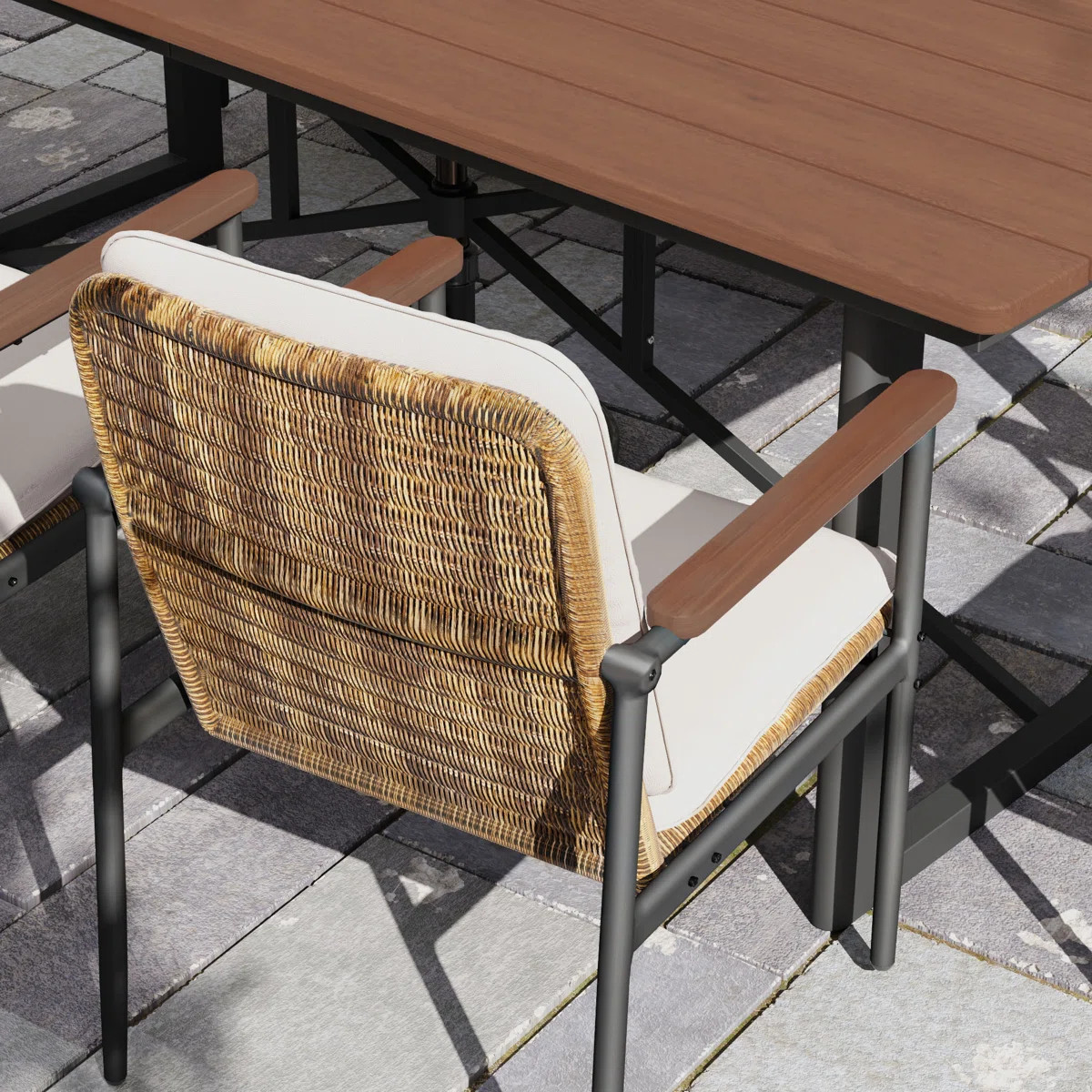 Ocanas 4-Piece Aluminum Wicker Patio Dining Chairs With Light Grey Cushions (Set of 4) | Wayfair North America