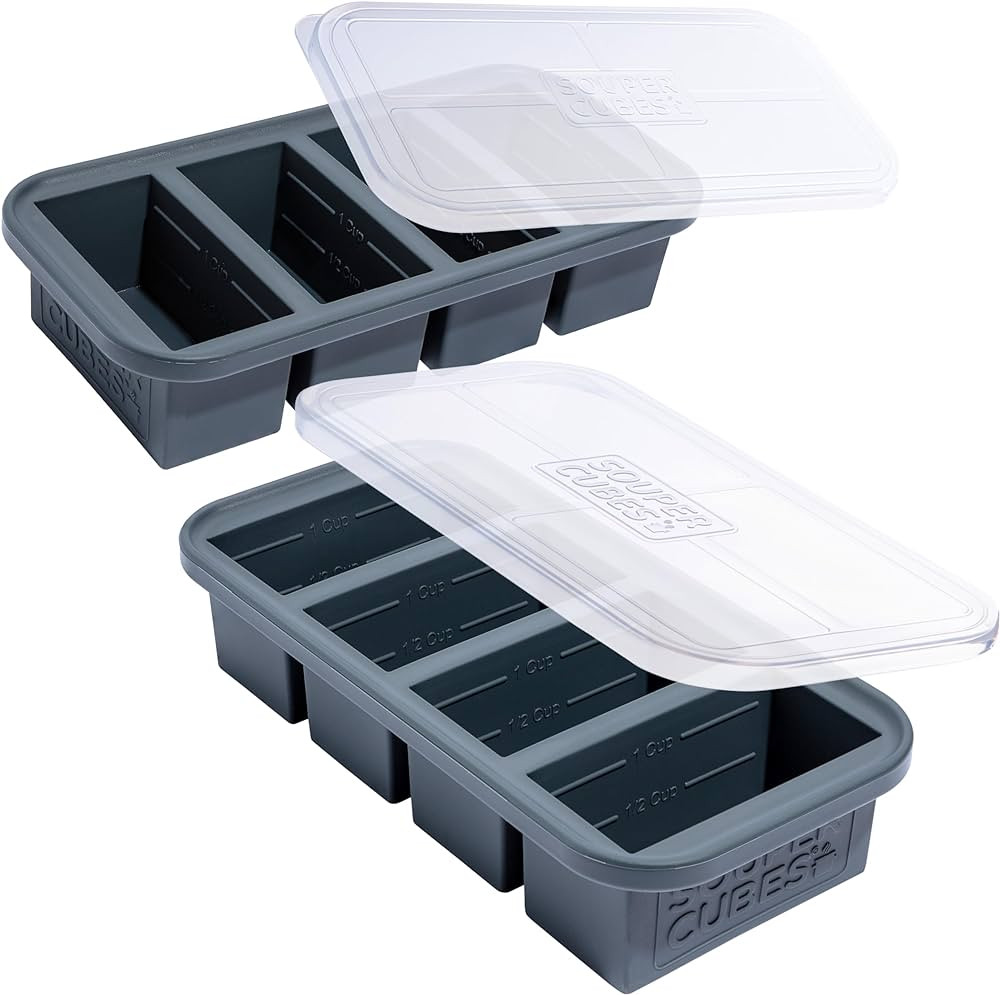 Souper Cubes 1 Cup Silicone Freezer Tray with Lids, Perfect for Storing Broth, Leftovers, Rice, S... | Amazon (US)