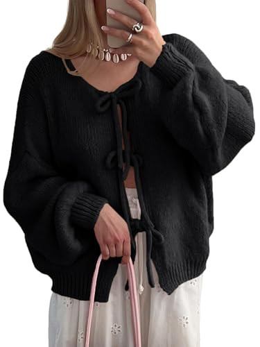UNCLECAT Womens Bow Tie Front Cardigan Sweaters Oversized Fall Open Front Cardigans Cute Loose Kn... | Amazon (US)
