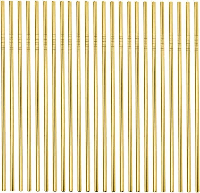 Metal Straws Stainless Steel Straws 50 Pack Bulk 10.5" Reusable Straw Gold Straight for 20 24 30 ... | Amazon (US)